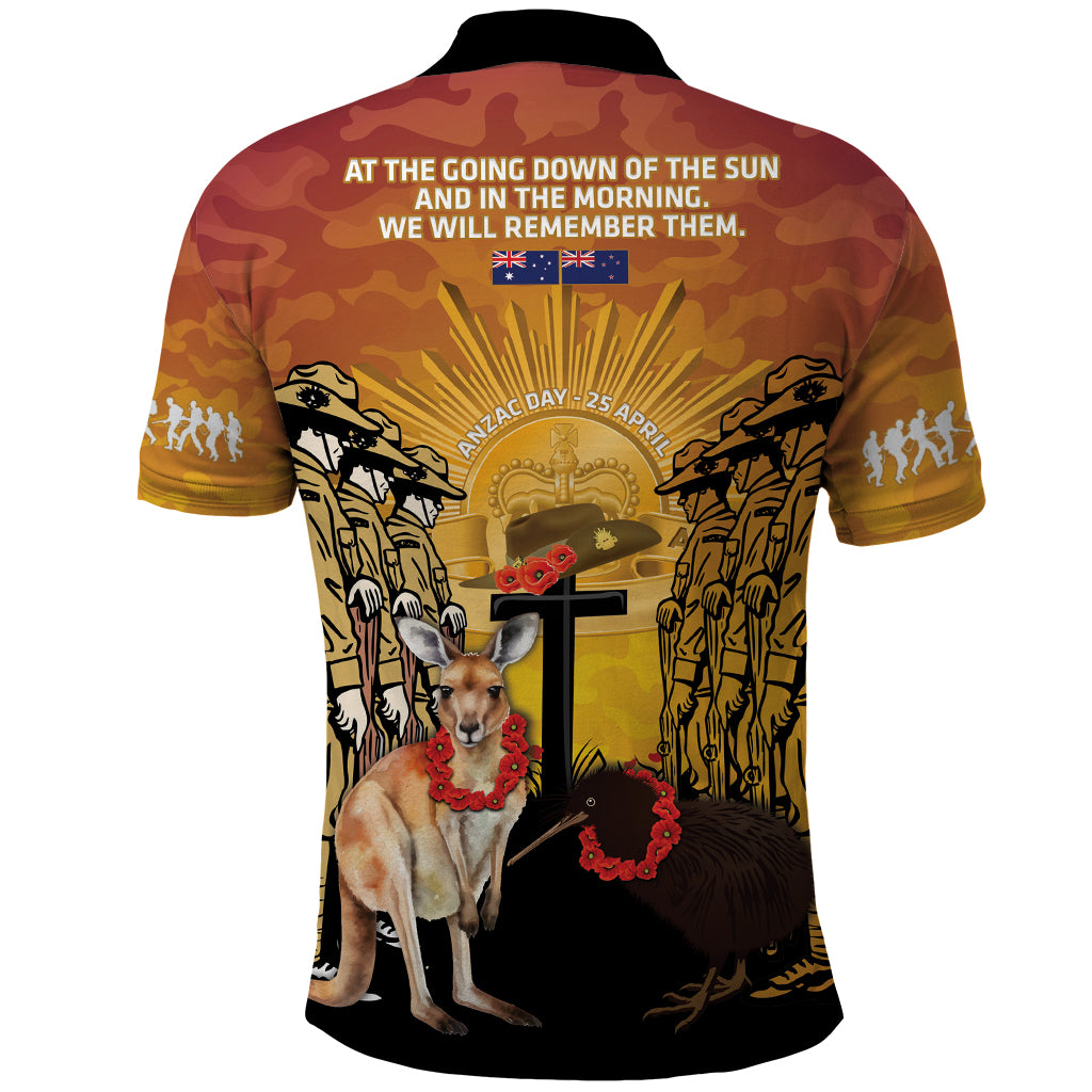 Australia And New Zealand ANZAC Polo Shirt Aussie Kangaroo With Aotearoa Kiwi Lest We Forget