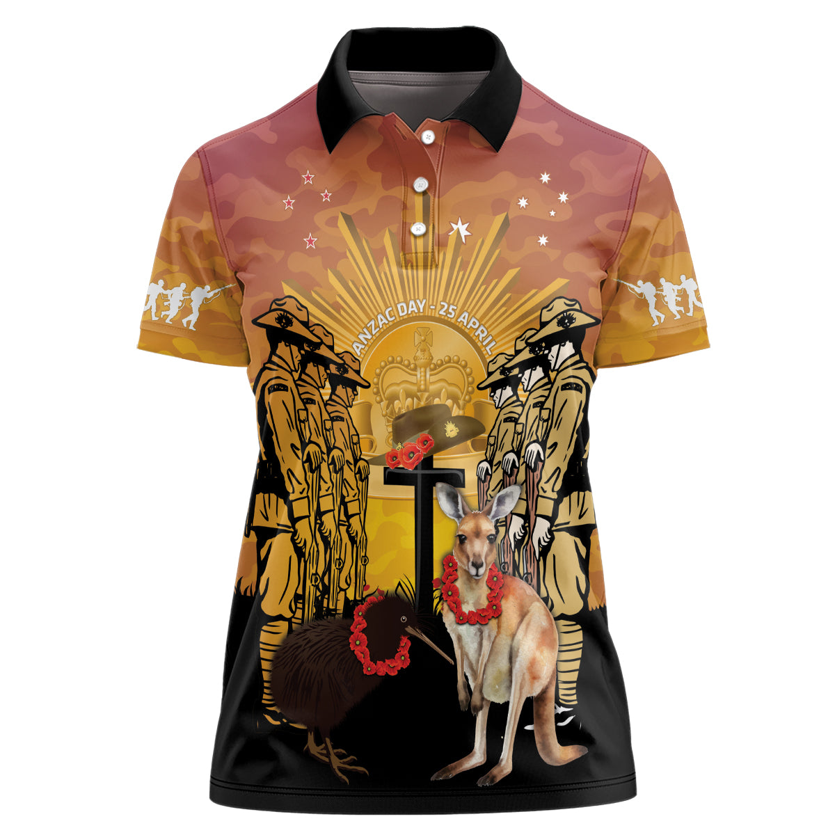 Australia And New Zealand ANZAC Women Polo Shirt Aussie Kangaroo With Aotearoa Kiwi Lest We Forget