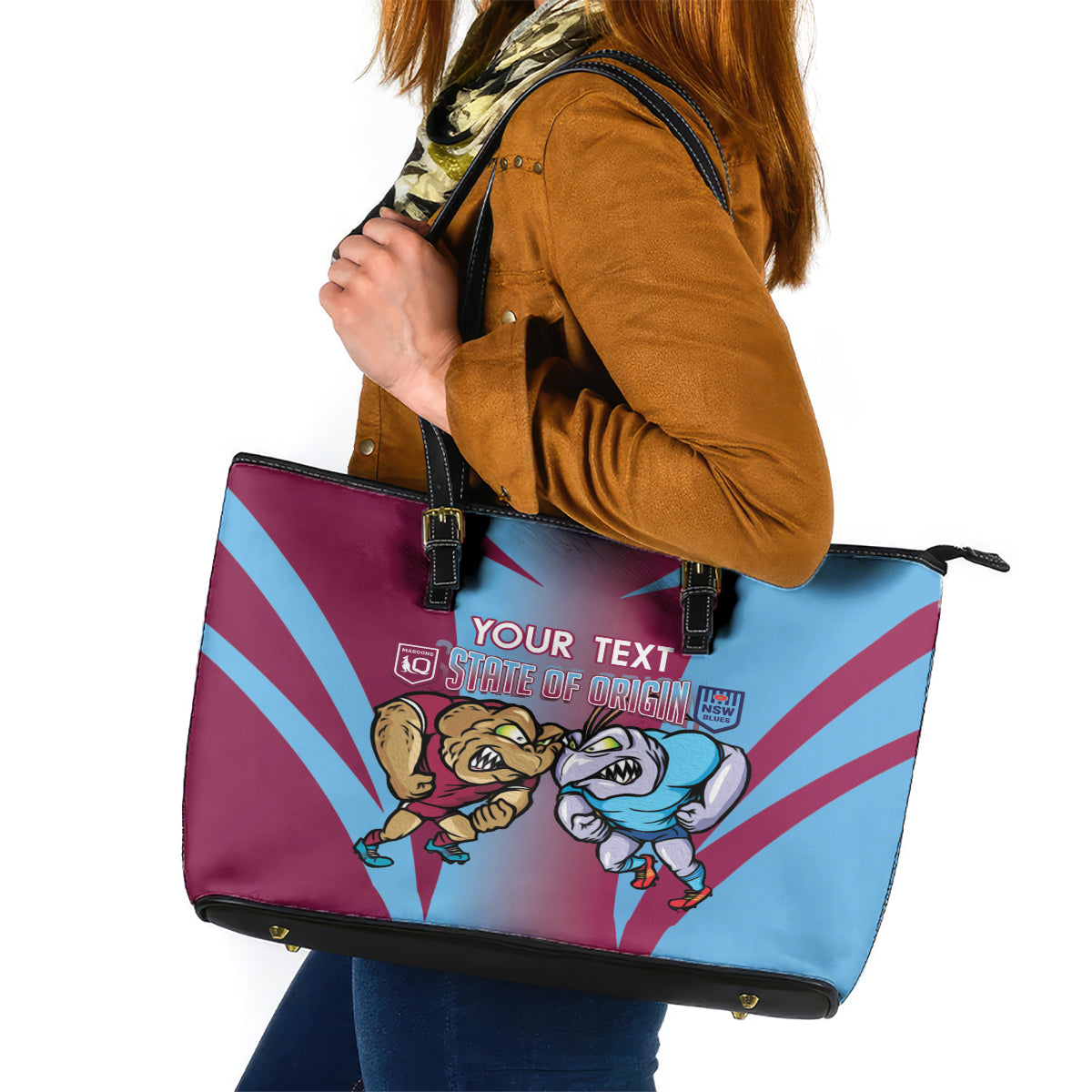 Custom NSW Blues And QLD Maroons Rugby Leather Tote Bag 2024 Cockroaches Cane toads Together