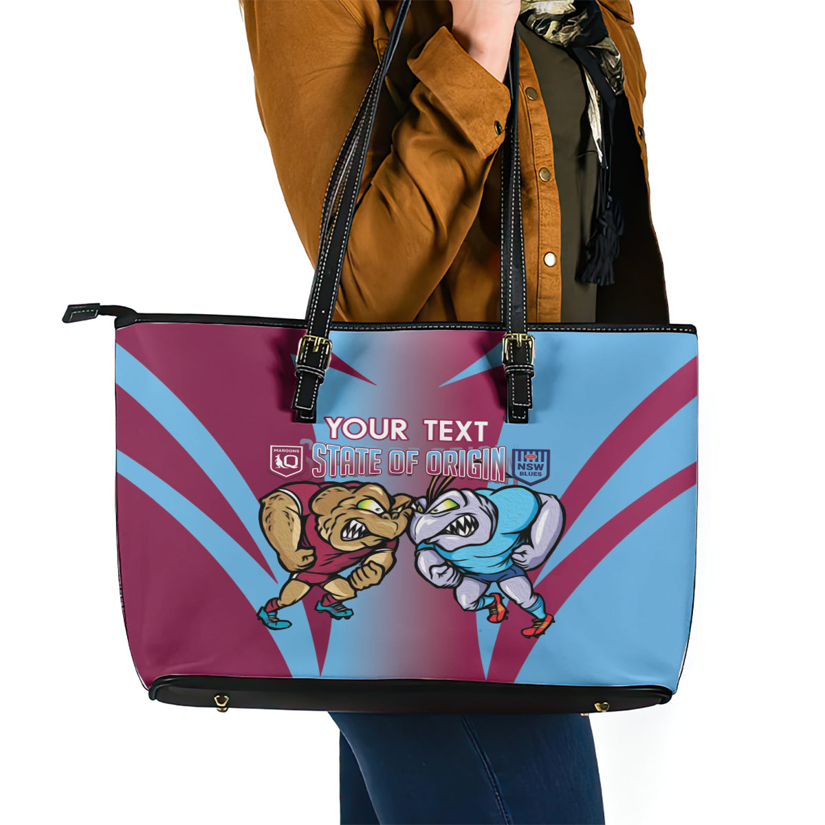 Custom NSW Blues And QLD Maroons Rugby Leather Tote Bag 2024 Cockroaches Cane toads Together