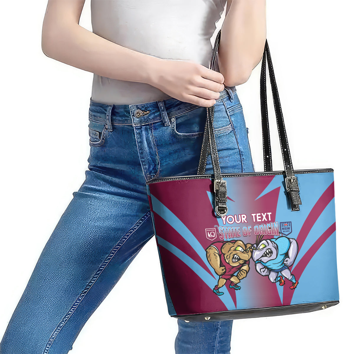 Custom NSW Blues And QLD Maroons Rugby Leather Tote Bag 2024 Cockroaches Cane toads Together