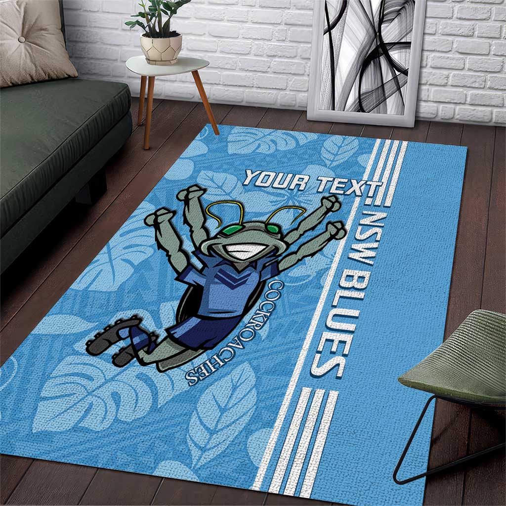 Custom NSW Blues Rugby Area Rug Cockroaches Polynesian Pattern Tropical Vibes