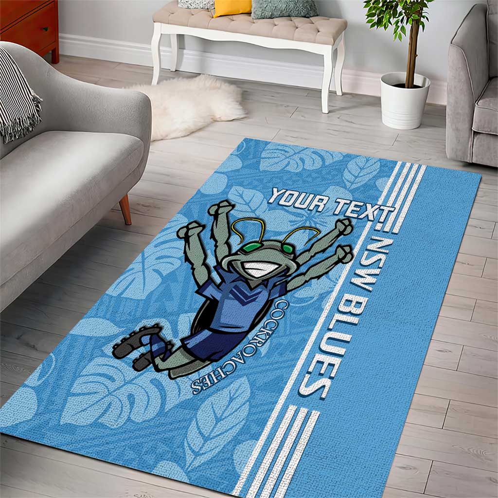 Custom NSW Blues Rugby Area Rug Cockroaches Polynesian Pattern Tropical Vibes