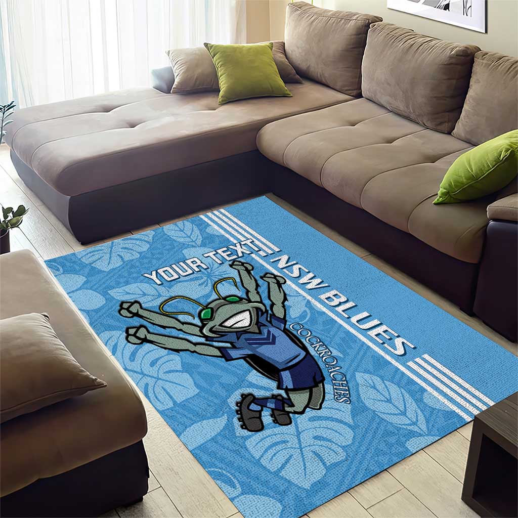 Custom NSW Blues Rugby Area Rug Cockroaches Polynesian Pattern Tropical Vibes