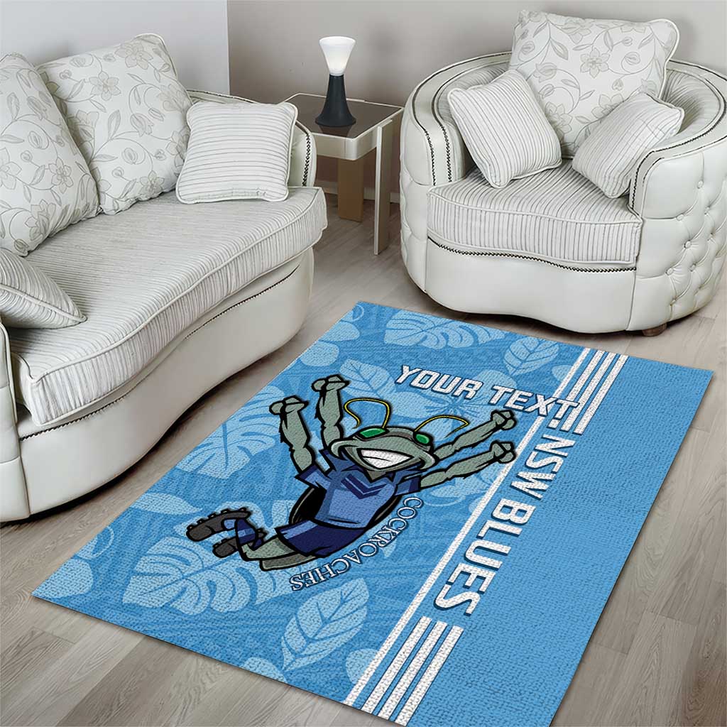 Custom NSW Blues Rugby Area Rug Cockroaches Polynesian Pattern Tropical Vibes