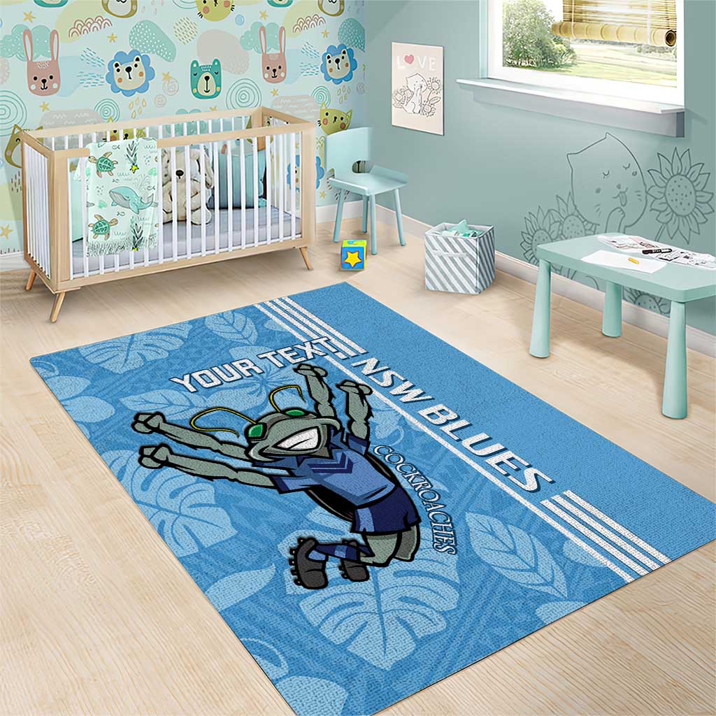 Custom NSW Blues Rugby Area Rug Cockroaches Polynesian Pattern Tropical Vibes