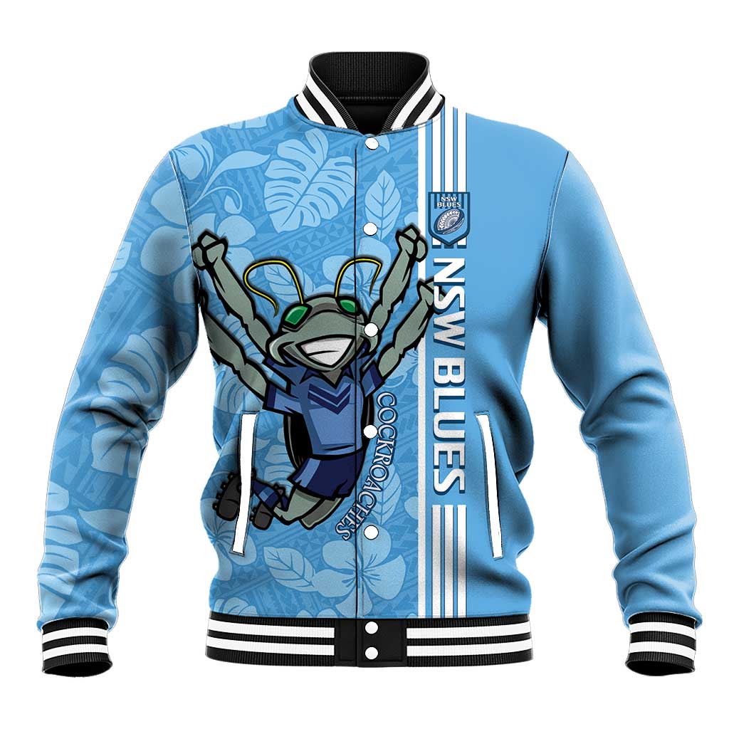 Custom NSW Blues Rugby Baseball Jacket Cockroaches Polynesian Pattern Tropical Vibes