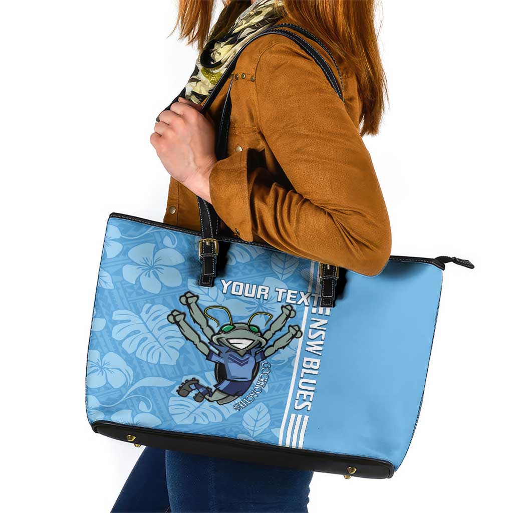 Custom NSW Blues Rugby Leather Tote Bag Cockroaches Polynesian Pattern Tropical Vibes