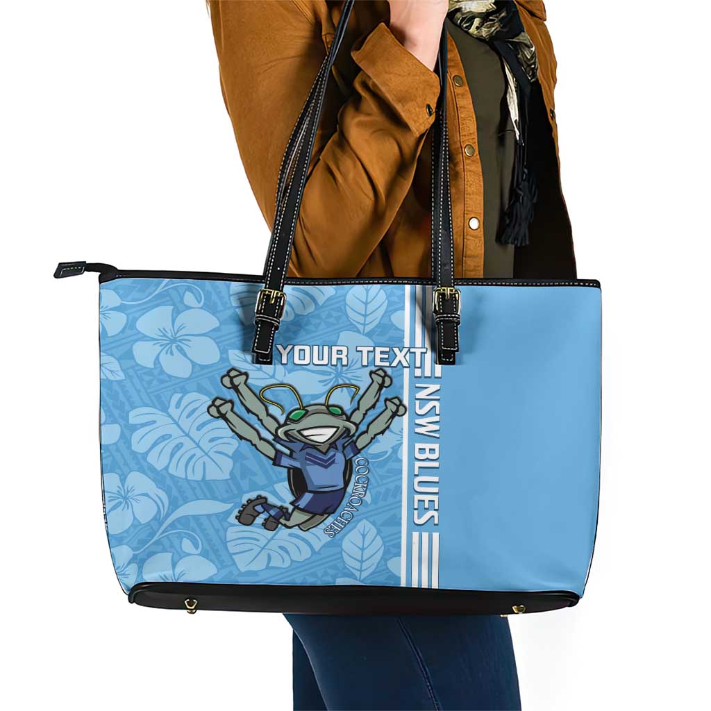 Custom NSW Blues Rugby Leather Tote Bag Cockroaches Polynesian Pattern Tropical Vibes