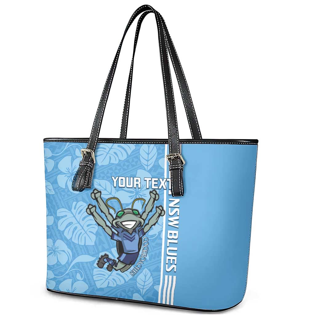 Custom NSW Blues Rugby Leather Tote Bag Cockroaches Polynesian Pattern Tropical Vibes