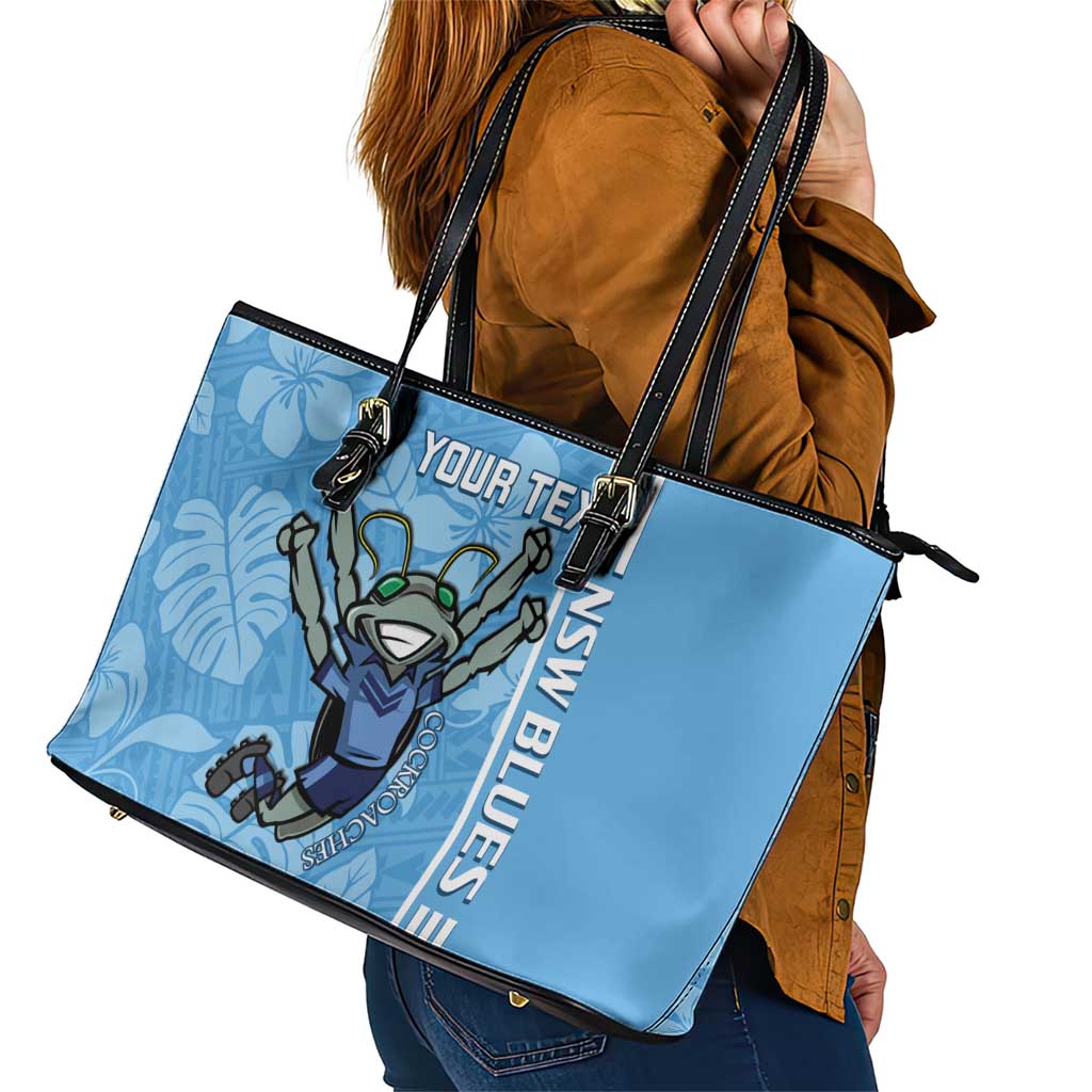 Custom NSW Blues Rugby Leather Tote Bag Cockroaches Polynesian Pattern Tropical Vibes