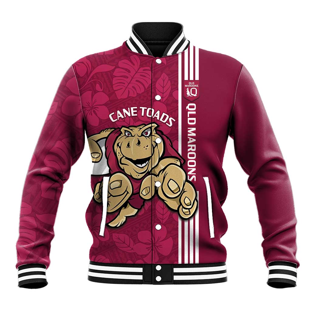 Custom QLD Maroons Rugby Baseball Jacket Cane Toads Polynesian Pattern Tropical Vibes