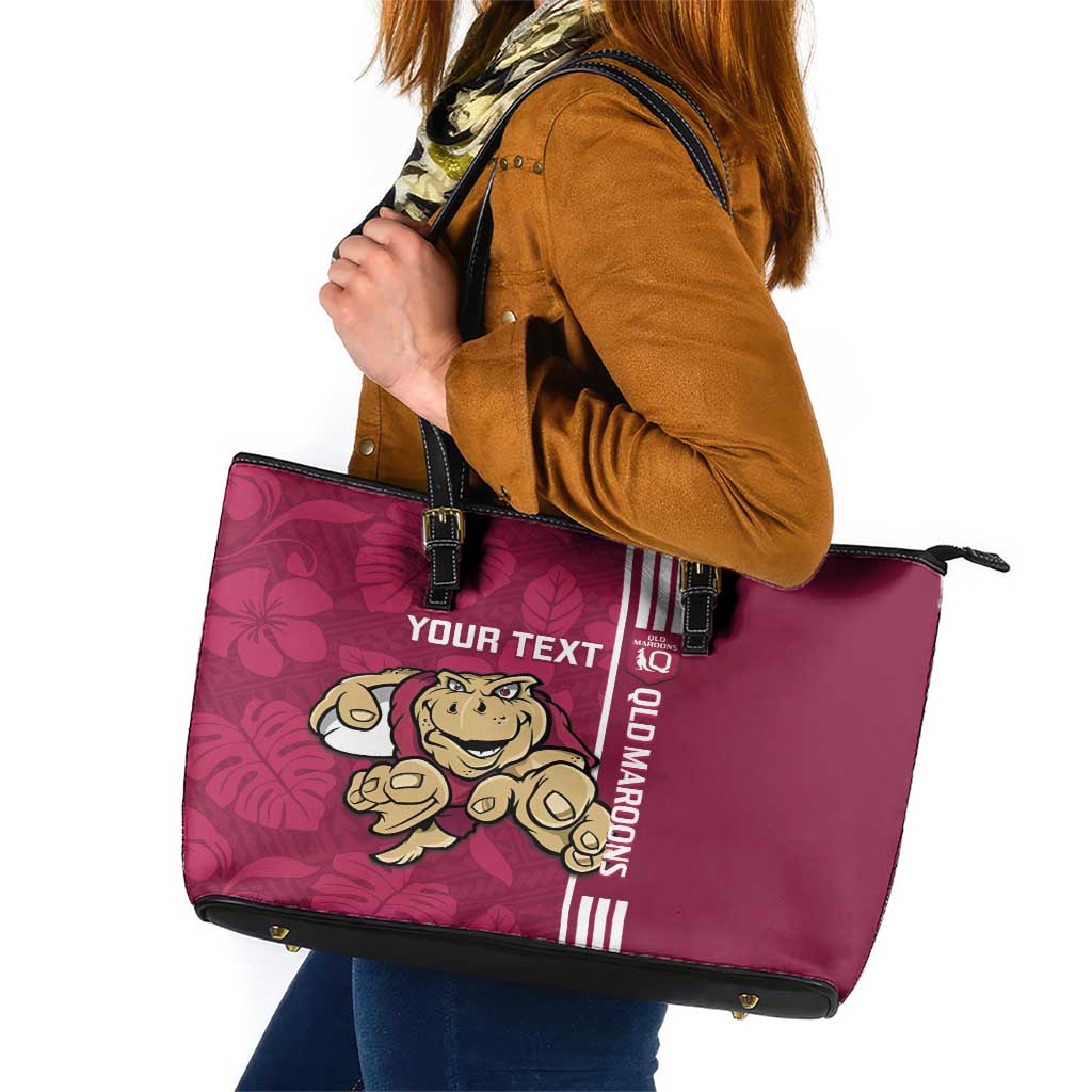 Custom QLD Maroons Rugby Leather Tote Bag Cane Toads Polynesian Pattern Tropical Vibes