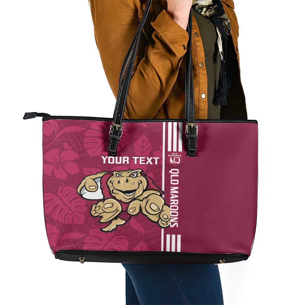 Custom QLD Maroons Rugby Leather Tote Bag Cane Toads Polynesian Pattern Tropical Vibes