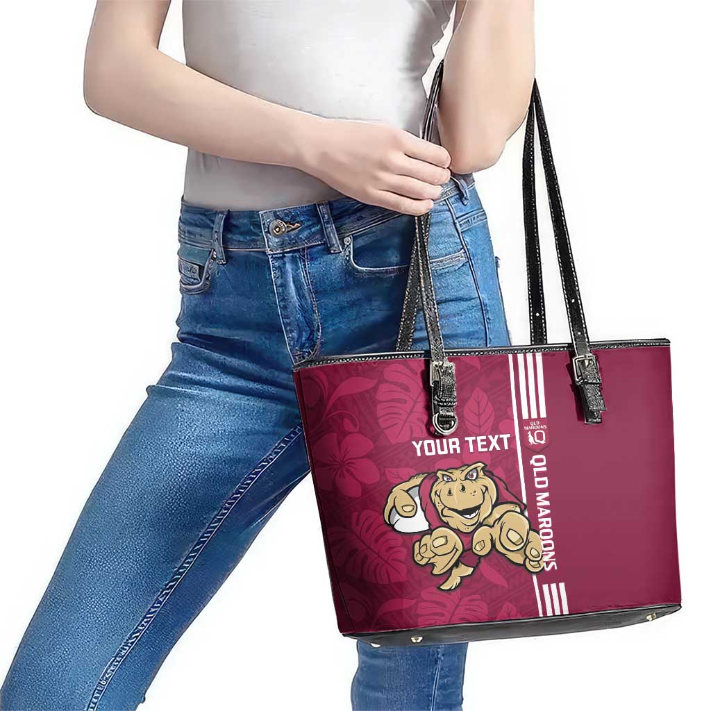 Custom QLD Maroons Rugby Leather Tote Bag Cane Toads Polynesian Pattern Tropical Vibes