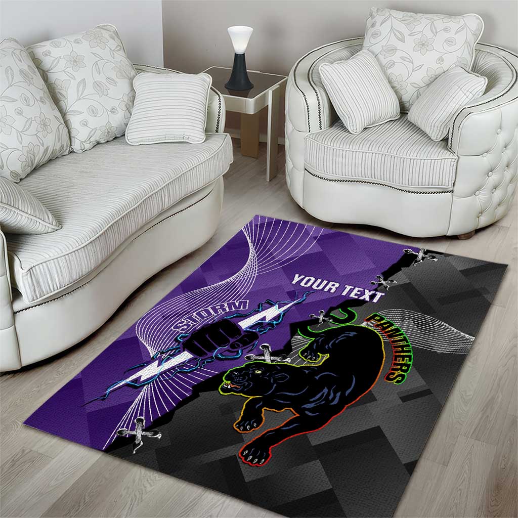 Personalised Storm And Panthers Rugby 2024 Area Rug Go Champions Grand Final Dynamic Style