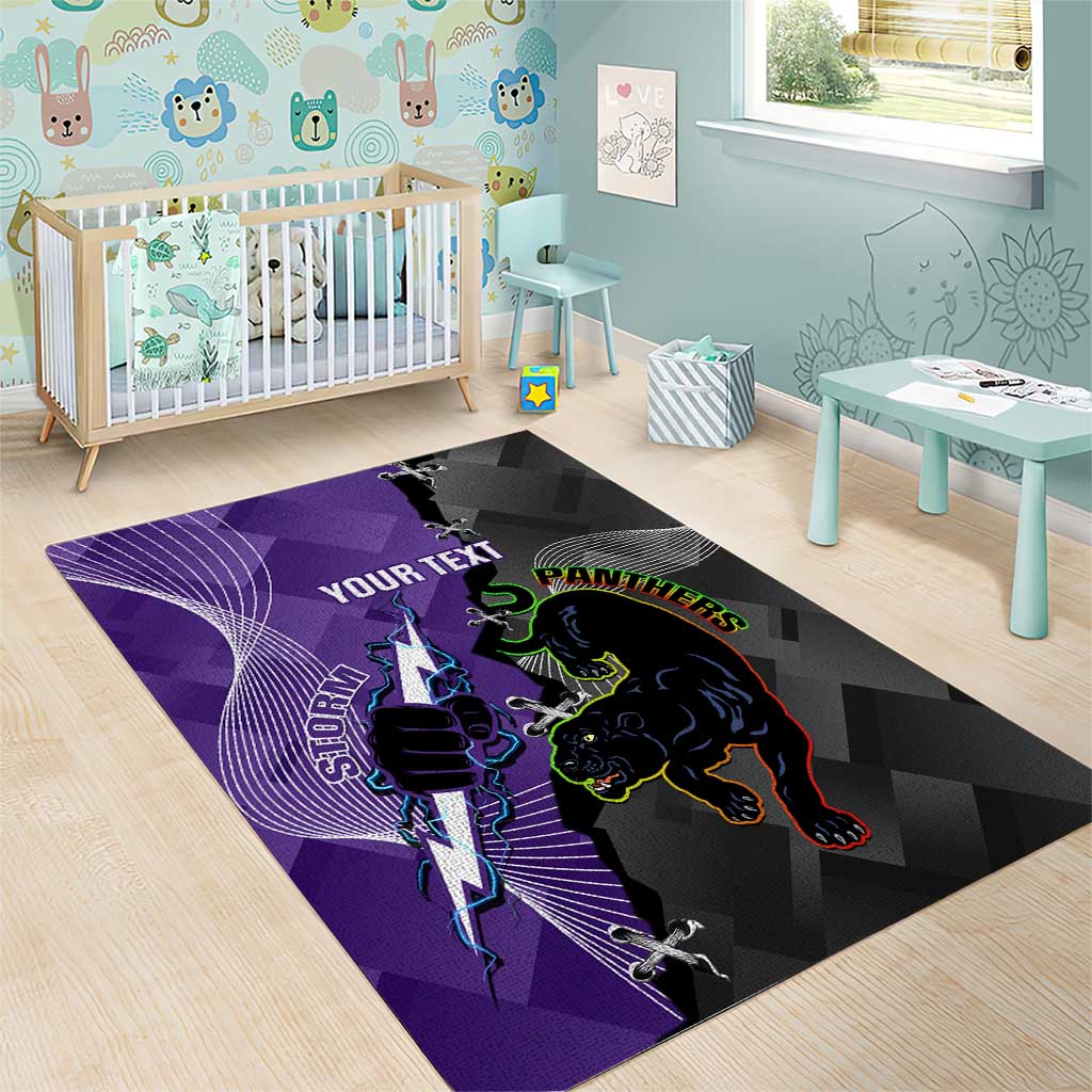 Personalised Storm And Panthers Rugby 2024 Area Rug Go Champions Grand Final Dynamic Style