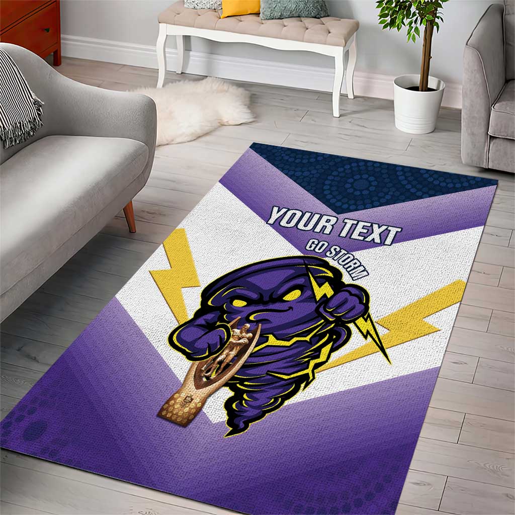 Personalised Storm Rugby 2024 Area Rug Mascot With Trophy Go Champions Aboriginal Art