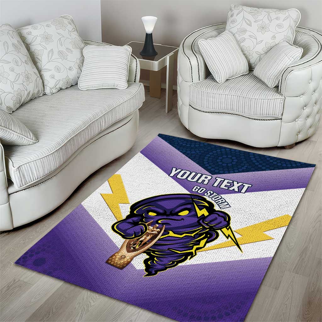 Personalised Storm Rugby 2024 Area Rug Mascot With Trophy Go Champions Aboriginal Art