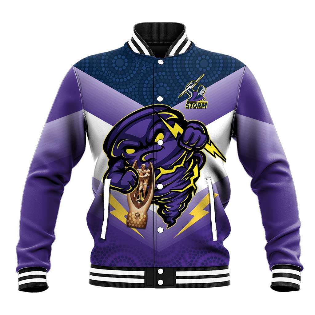 Personalised Storm Rugby 2024 Baseball Jacket Mascot With Trophy Go Champions Aboriginal Art