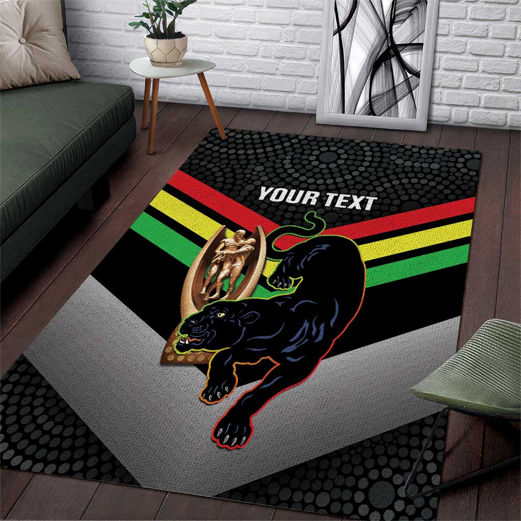 Personalised Panthers Rugby 2024 Area Rug Mascot With Trophy Go Champions Aboriginal Art