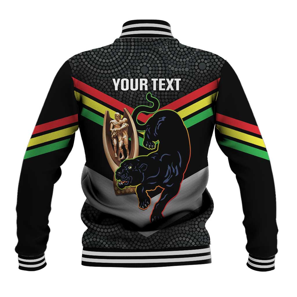 Personalised Panthers Rugby 2024 Baseball Jacket Mascot With Trophy Go Champions Aboriginal Art