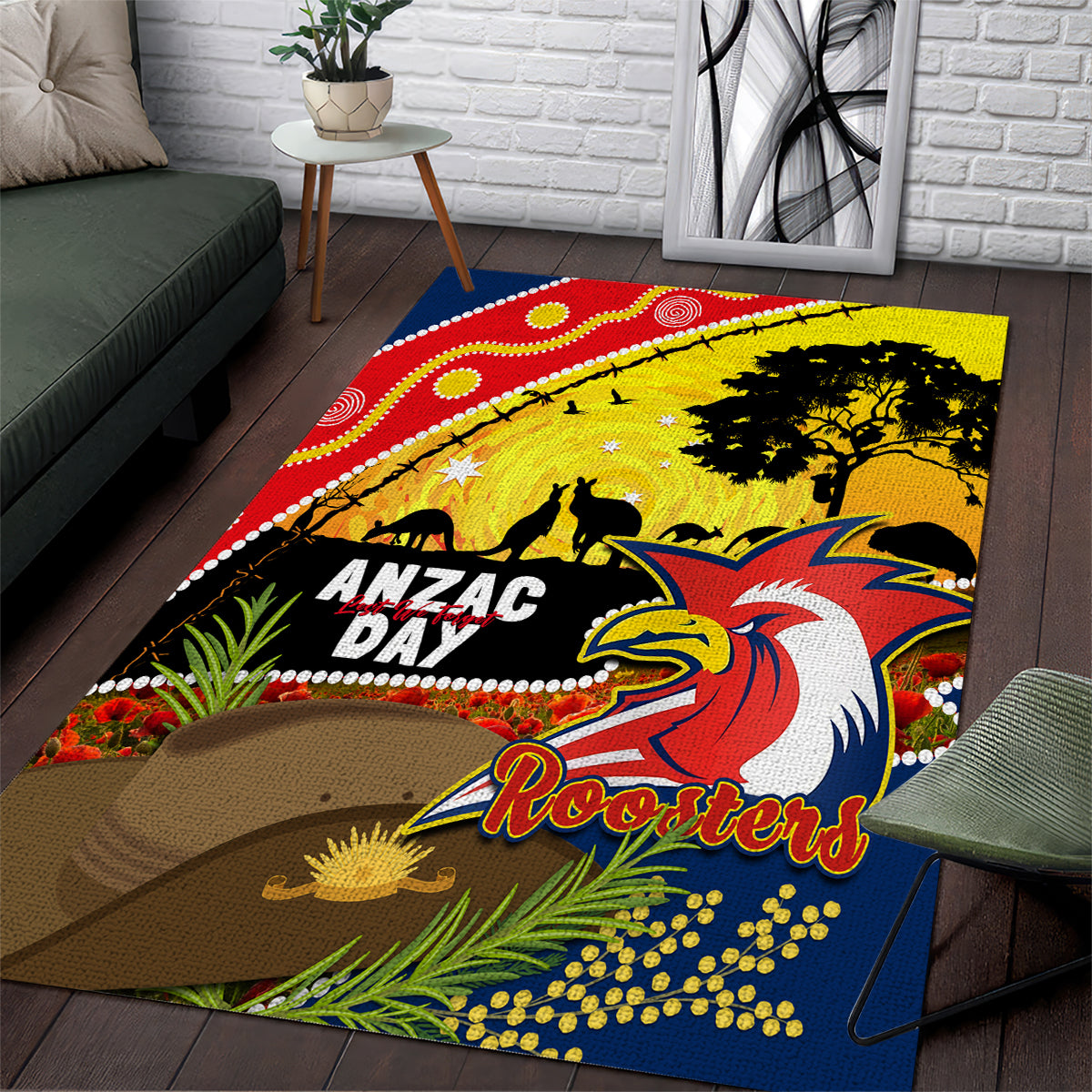 Roosters ANZAC Day Area Rug Rosemary Starring Night Style