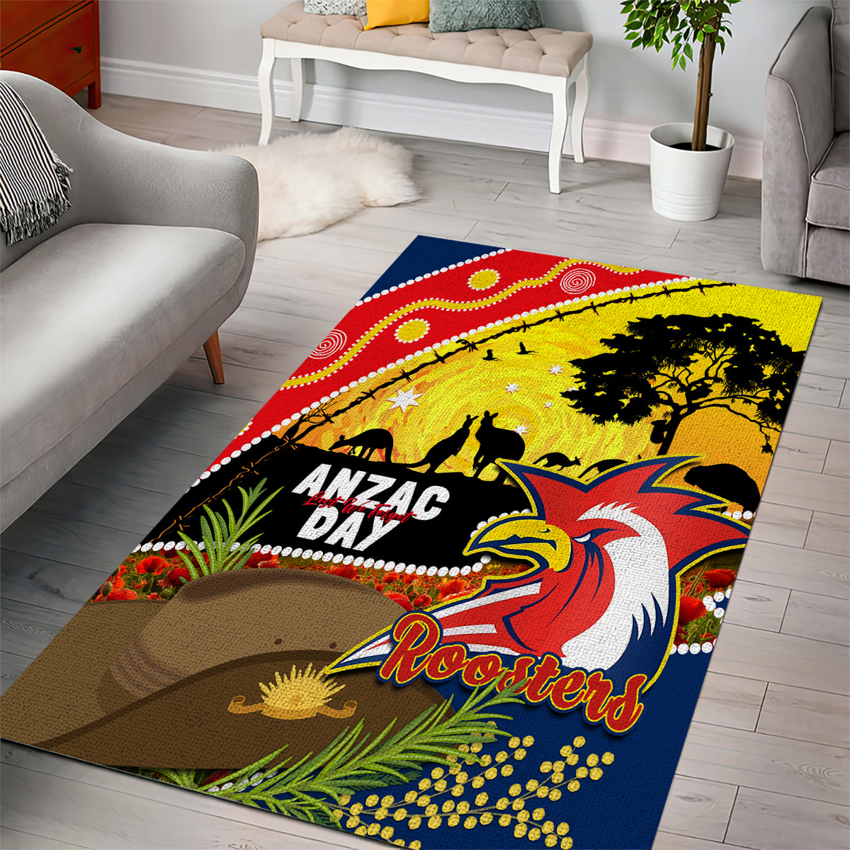 Roosters ANZAC Day Area Rug Rosemary Starring Night Style