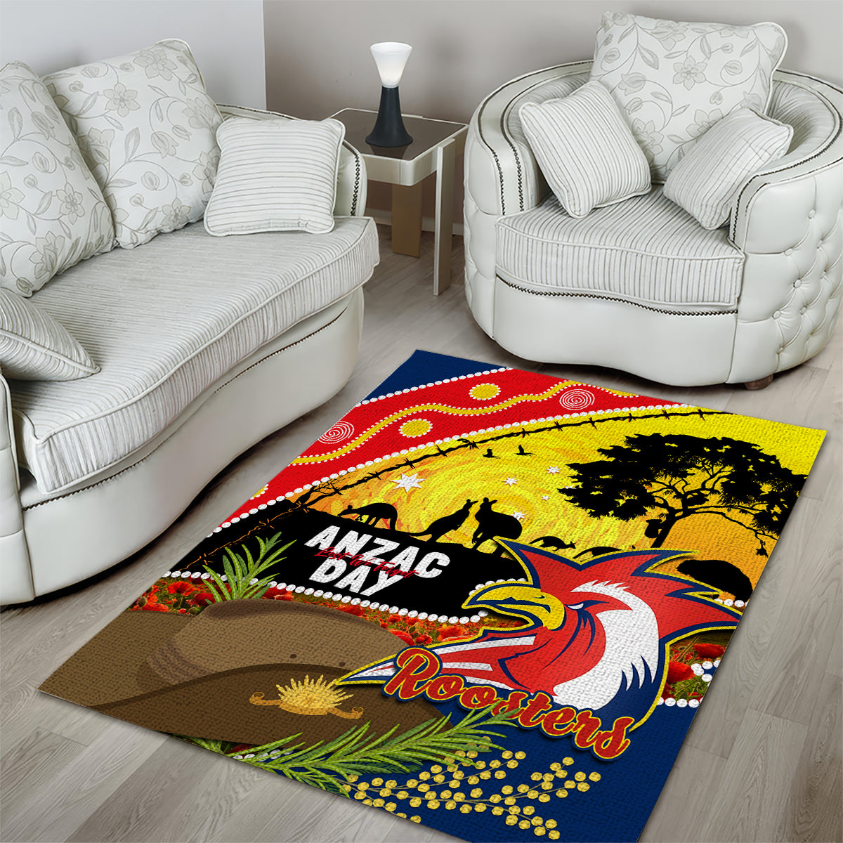 Roosters ANZAC Day Area Rug Rosemary Starring Night Style