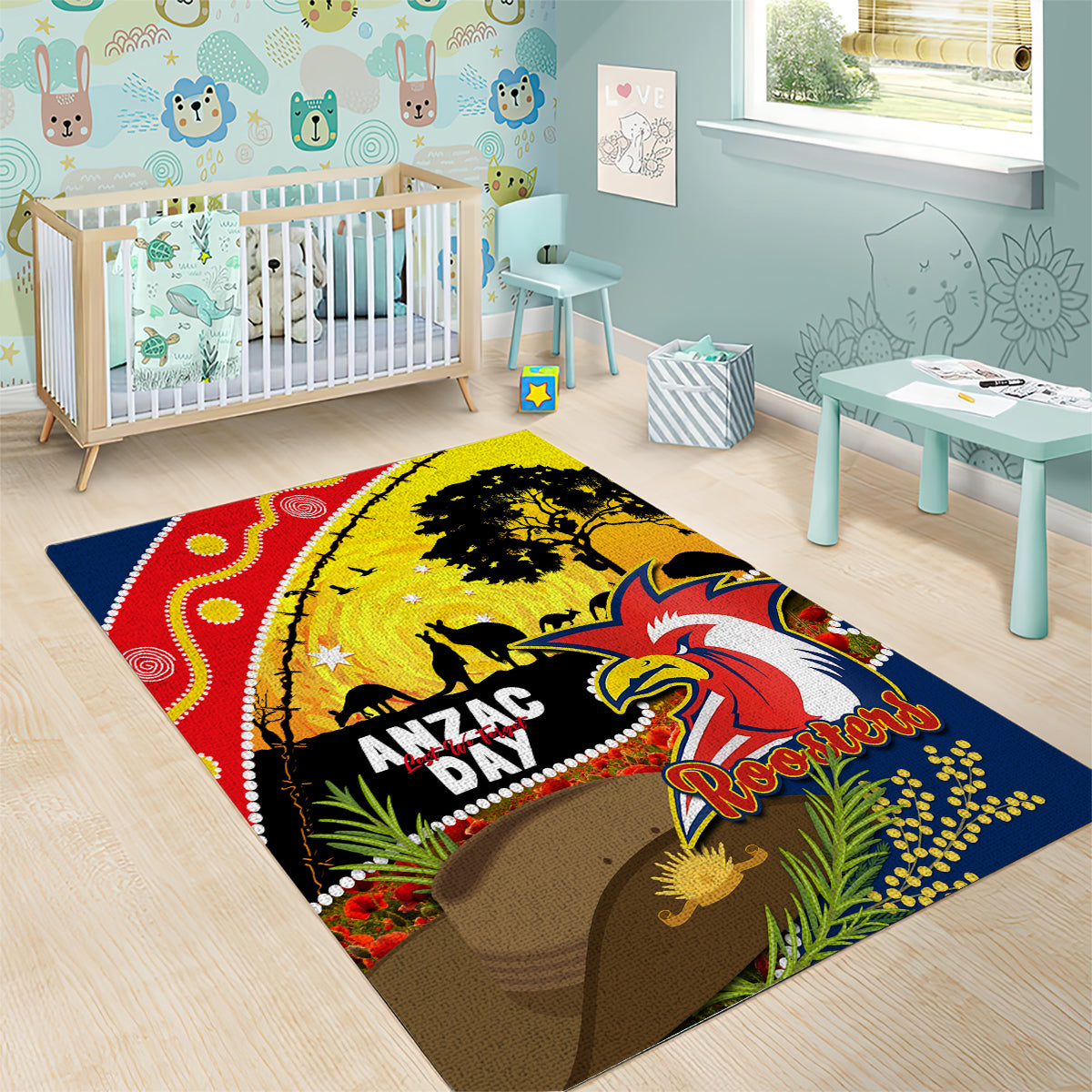 Roosters ANZAC Day Area Rug Rosemary Starring Night Style