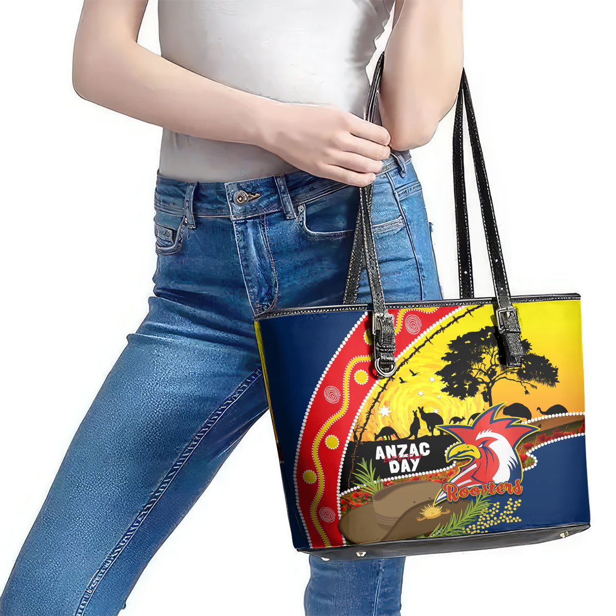 Roosters ANZAC Day Leather Tote Bag Rosemary Starring Night Style