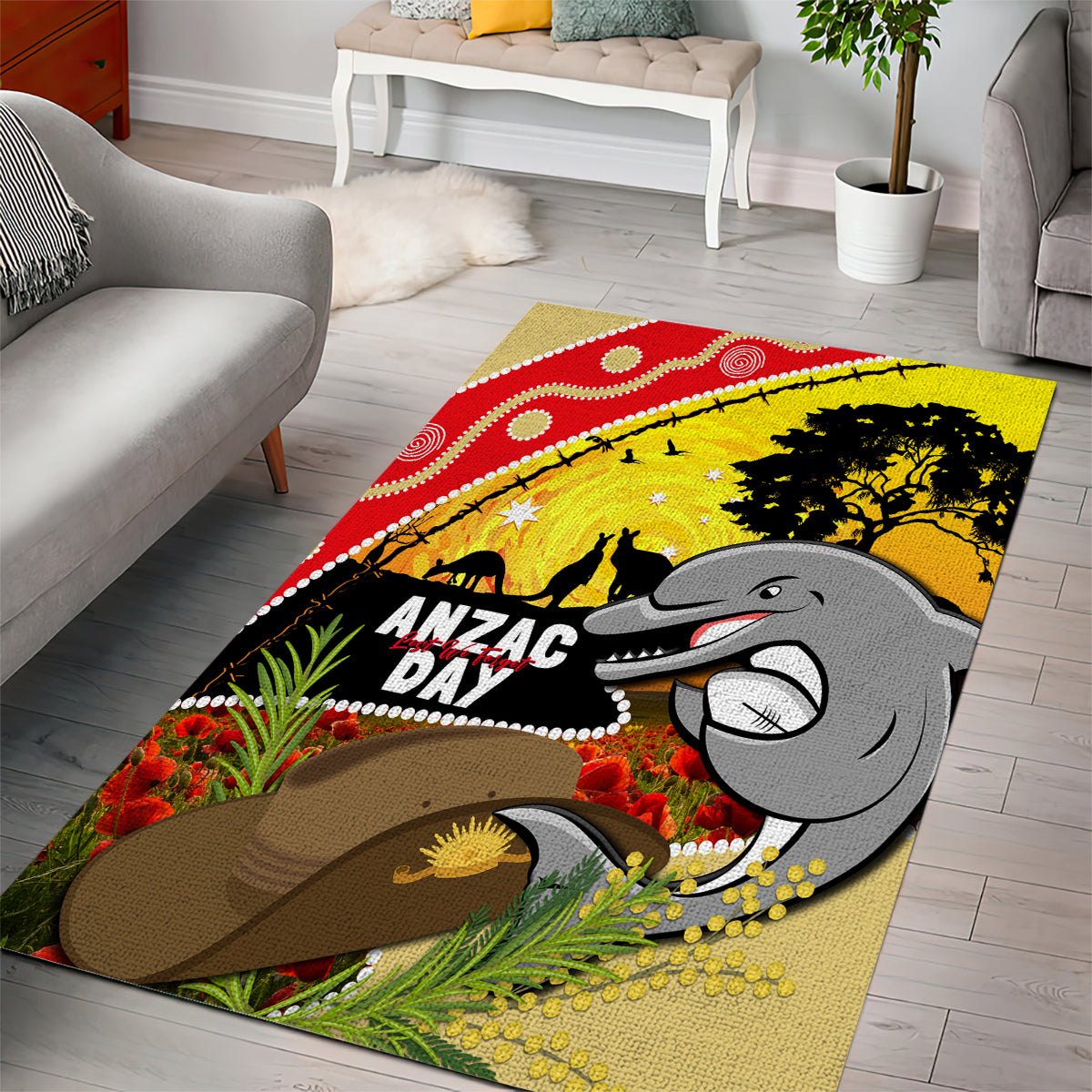 Dolphins ANZAC Day Area Rug Rosemary Starring Night Style