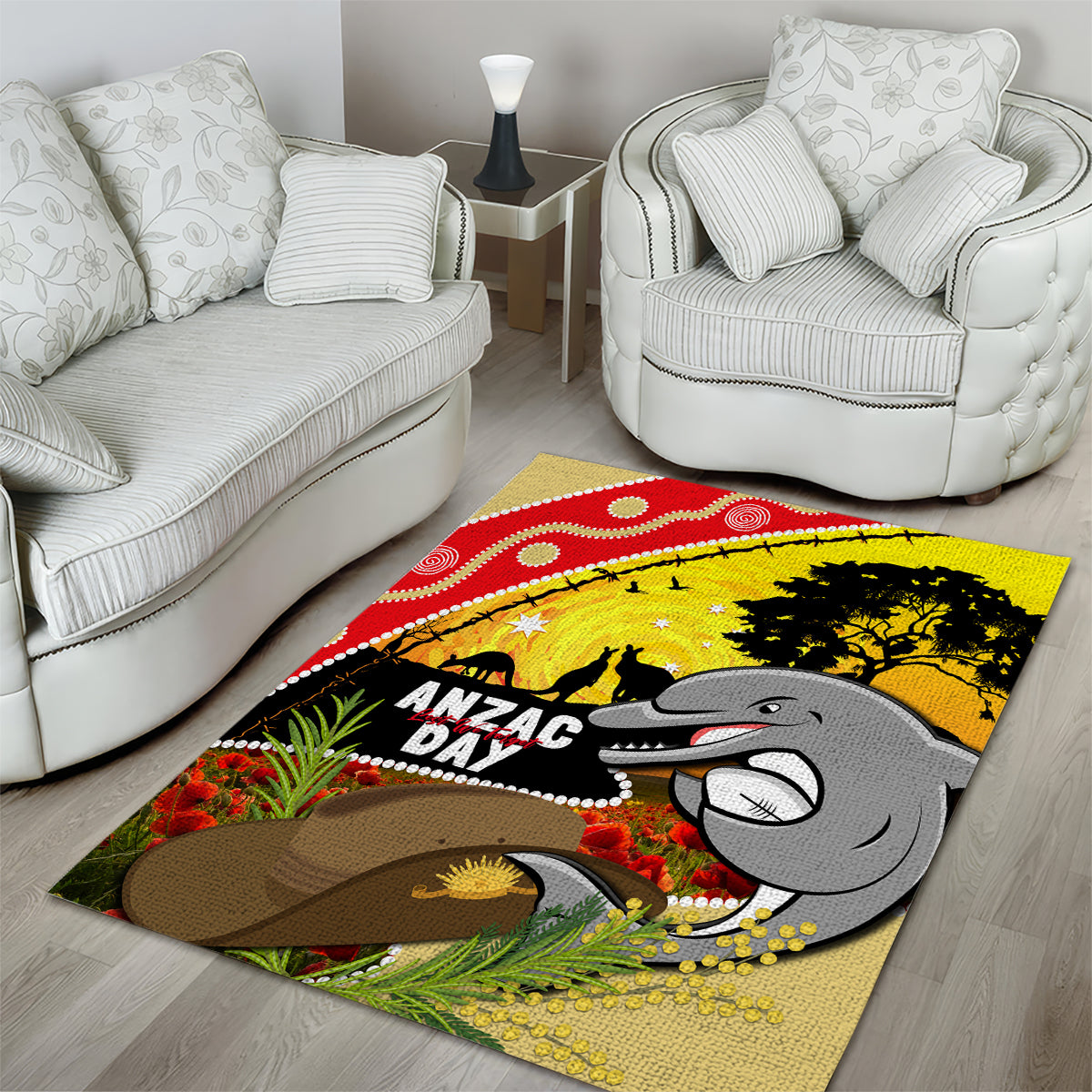 Dolphins ANZAC Day Area Rug Rosemary Starring Night Style