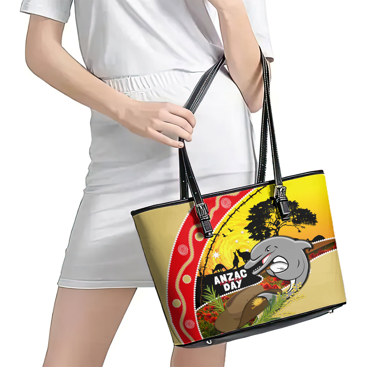 Dolphins ANZAC Day Leather Tote Bag Rosemary Starring Night Style