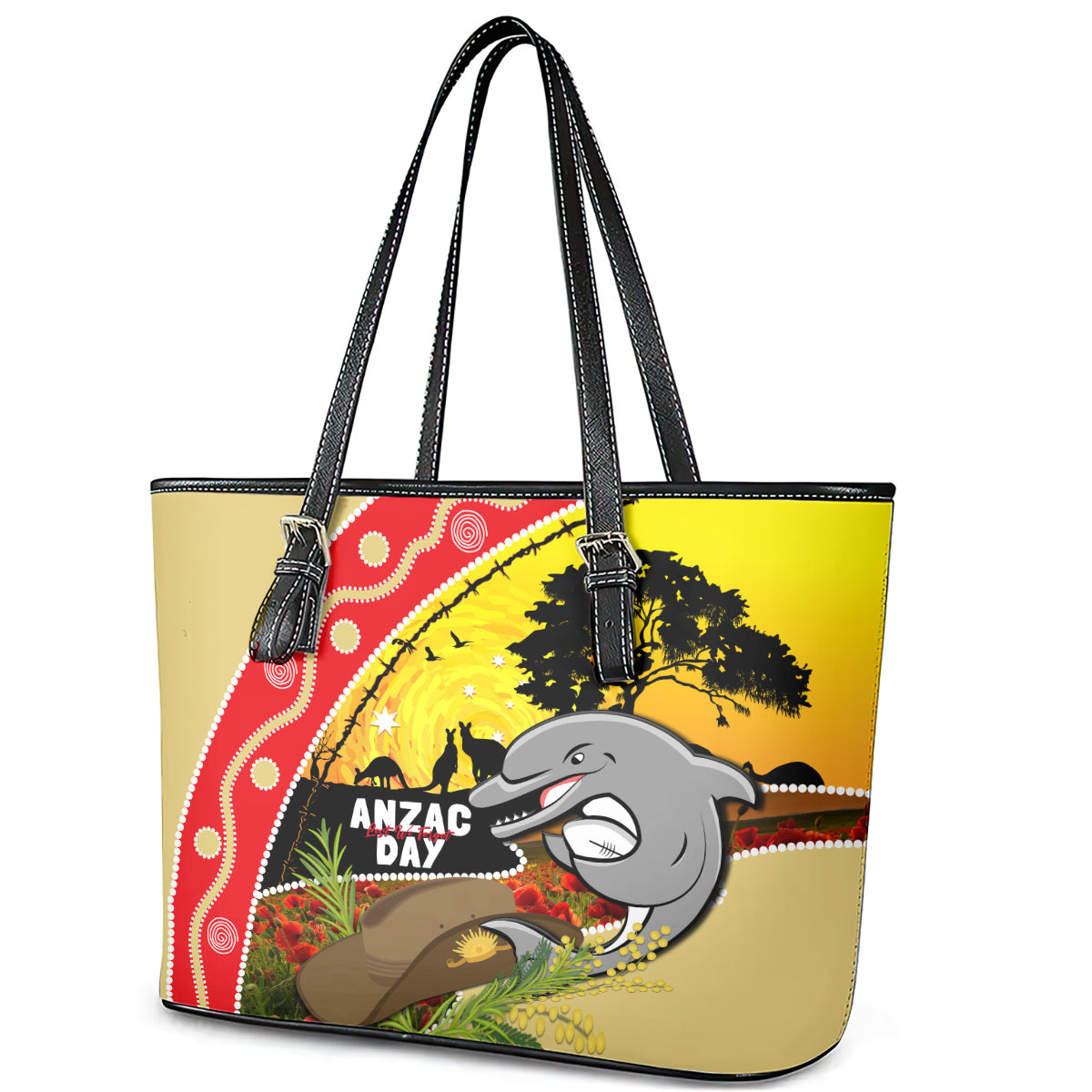 Dolphins ANZAC Day Leather Tote Bag Rosemary Starring Night Style