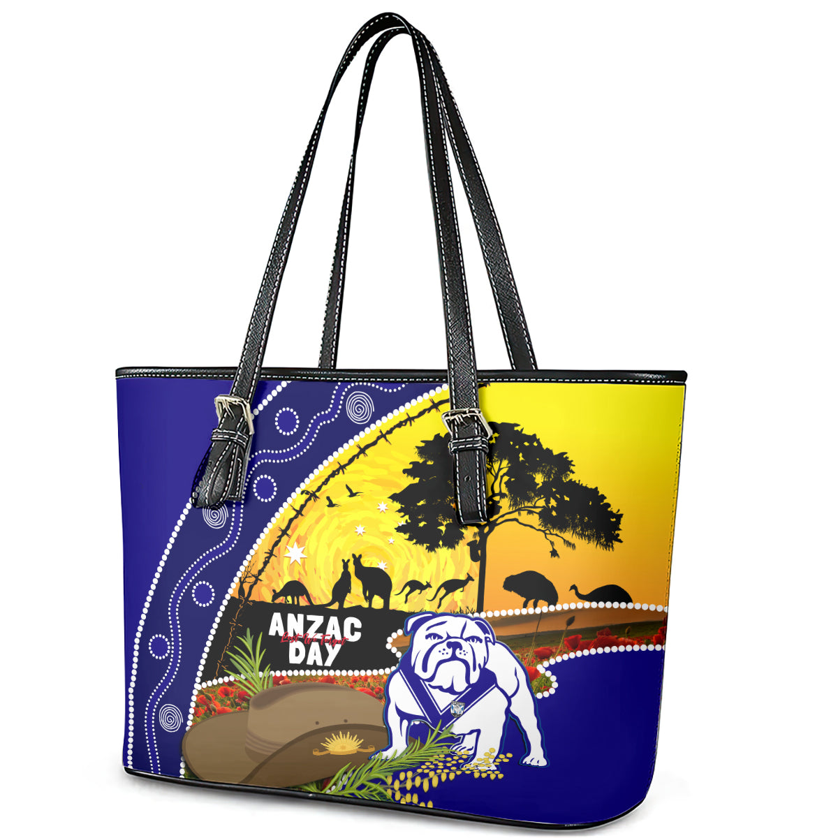 Bulldogs ANZAC Day Leather Tote Bag Rosemary Starring Night Style