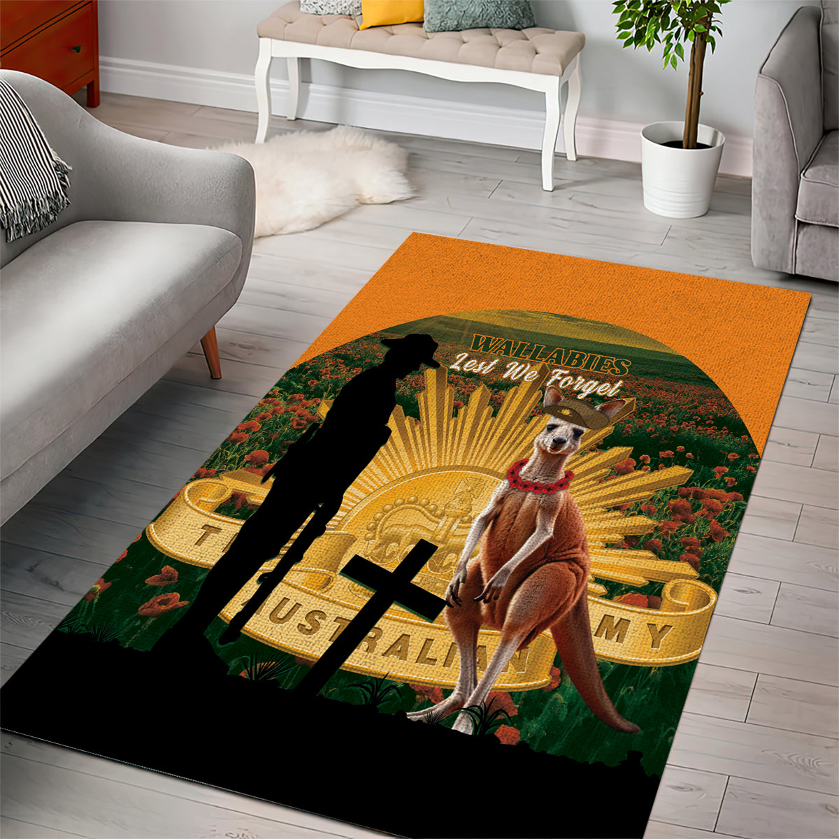 Australia Wallabies Rugby ANZAC Day Area Rug 2024 Lest We Forget