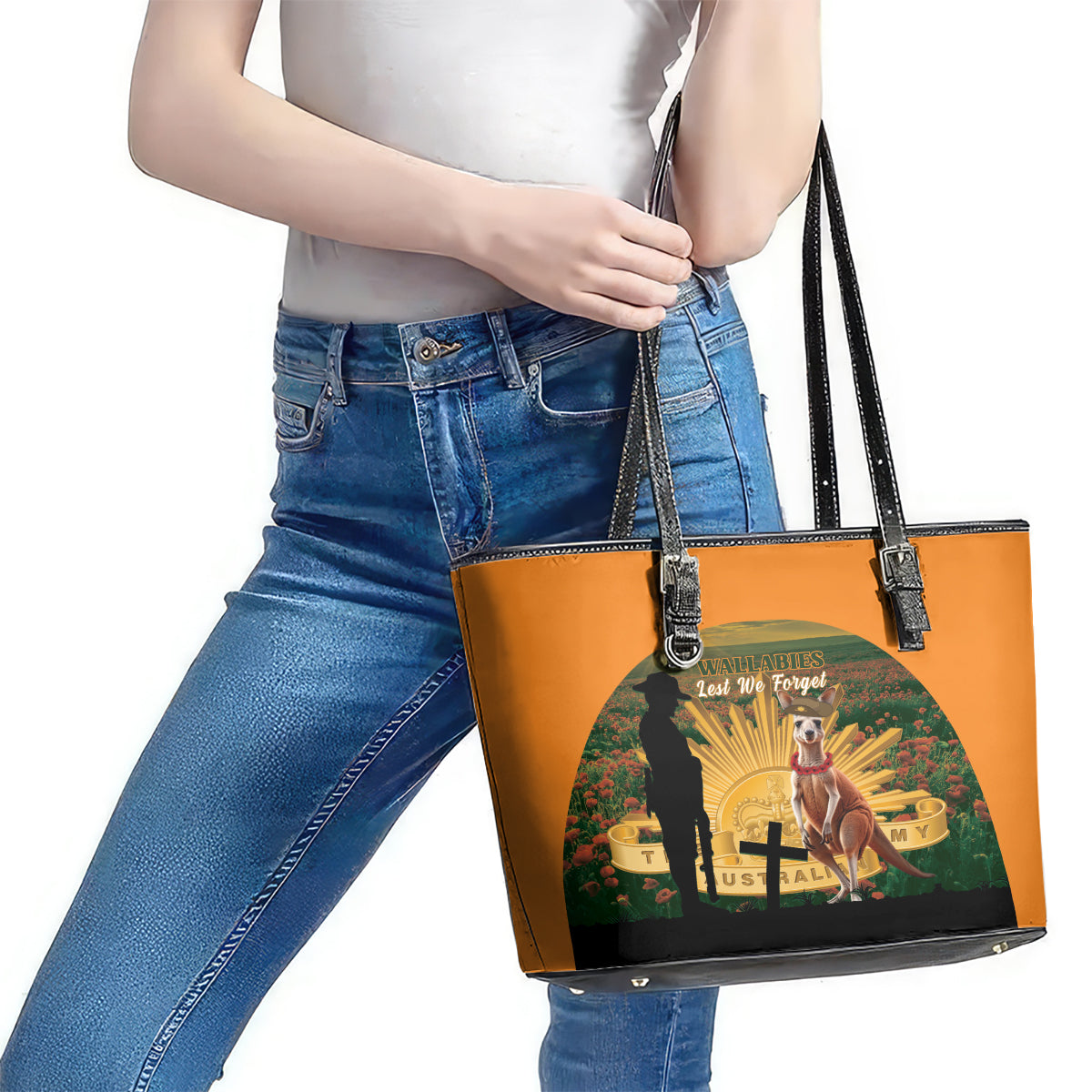 Australia Wallabies Rugby ANZAC Day Leather Tote Bag 2024 Lest We Forget