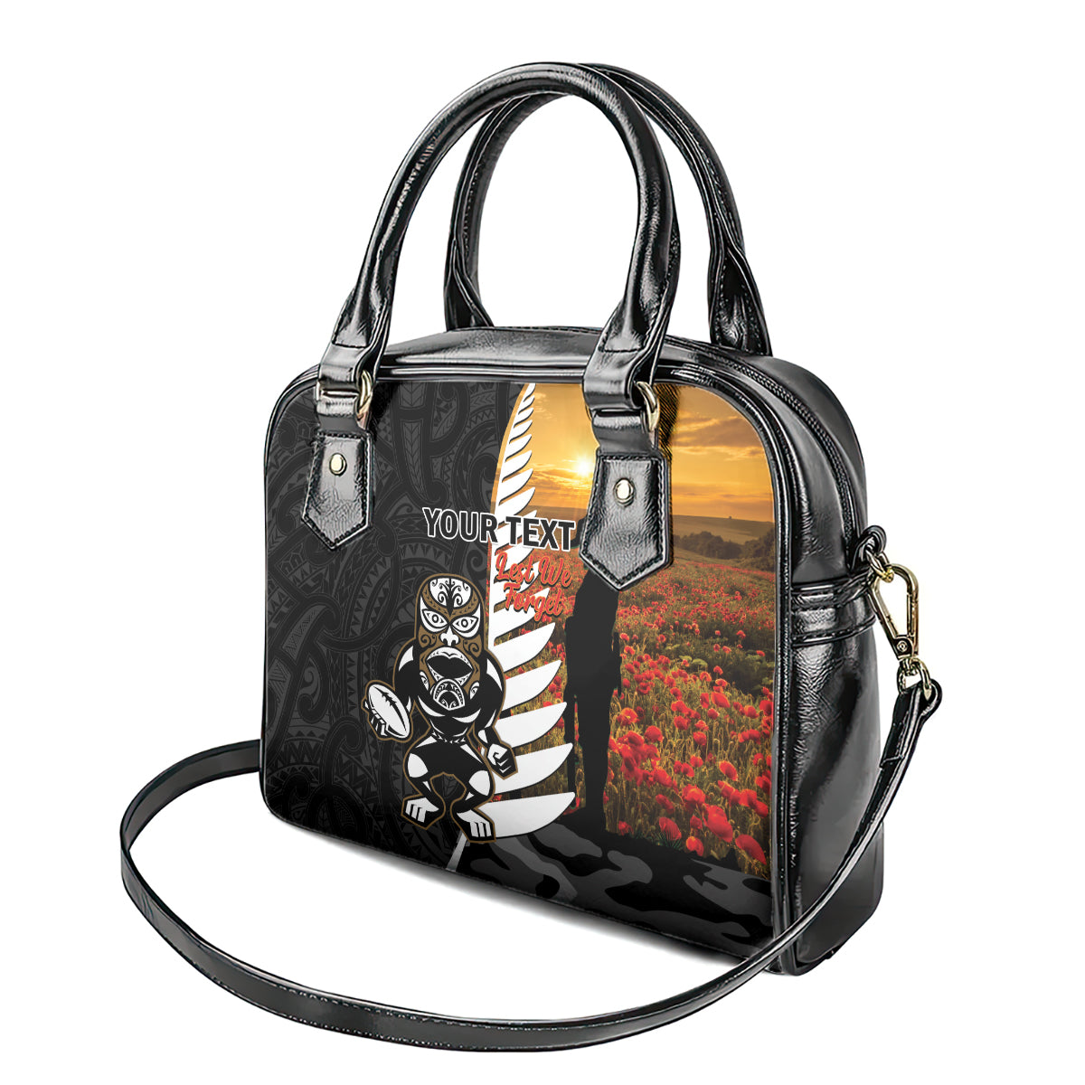 Custom New Zealand Silver Fern Rugby ANZAC Day Shoulder Handbag 2024 All Black Tiki Mascot