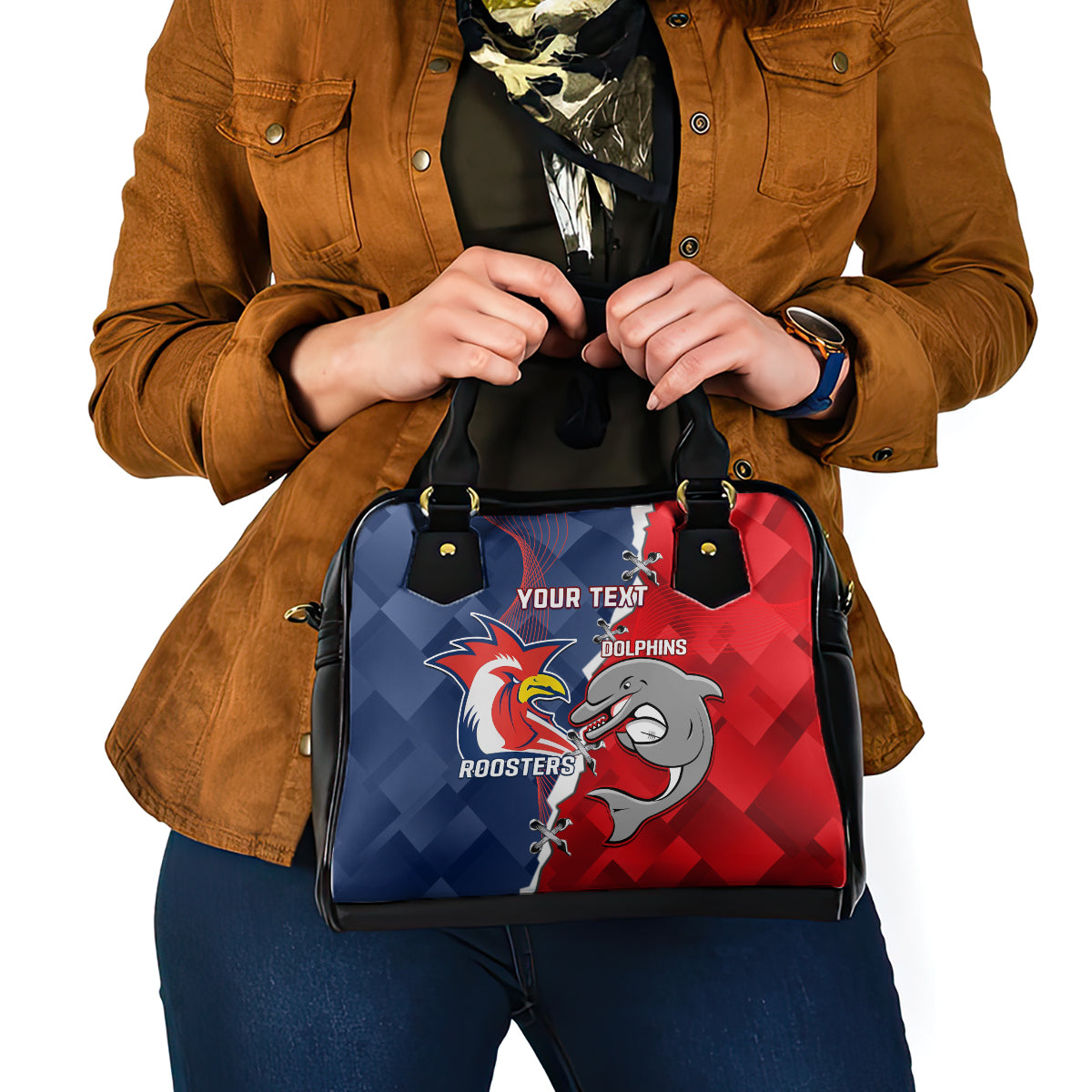 Personalised Dolphins And Roosters Rugby Shoulder Handbag NRL Sporty Style