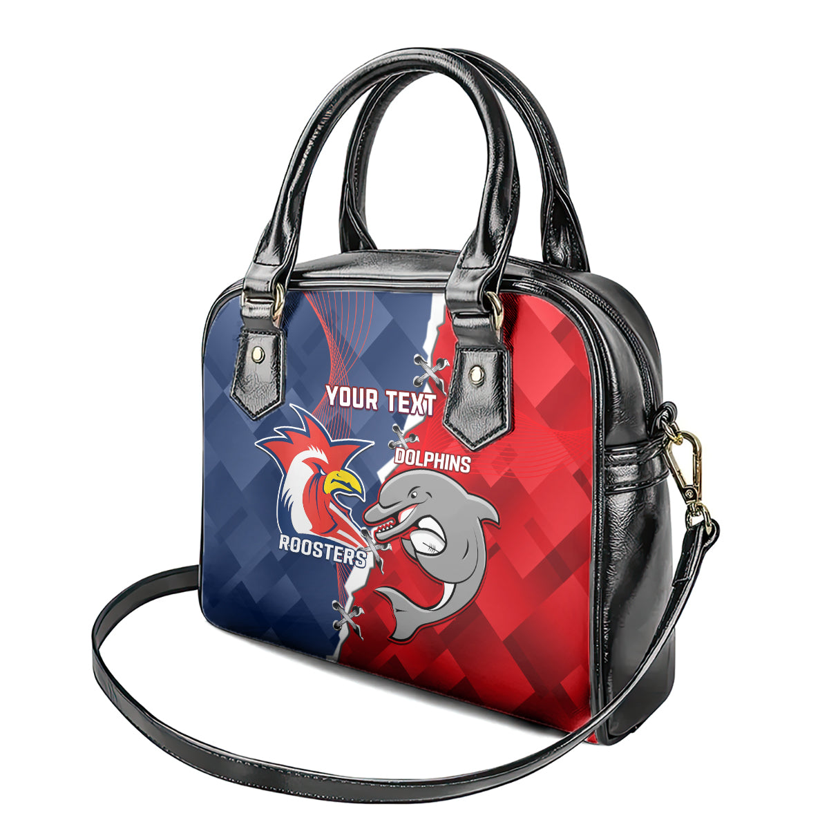 Personalised Dolphins And Roosters Rugby Shoulder Handbag NRL Sporty Style