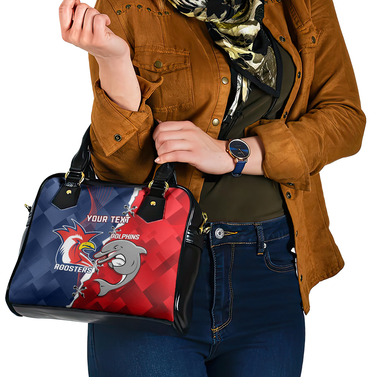 Personalised Dolphins And Roosters Rugby Shoulder Handbag NRL Sporty Style