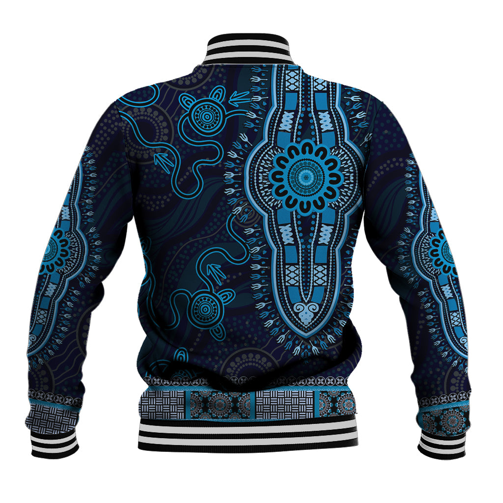 Blue African Dashiki With Australia Aboriginal Art Baseball Jacket