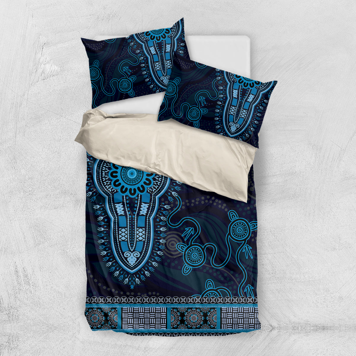 Blue African Dashiki With Australia Aboriginal Art Bedding Set