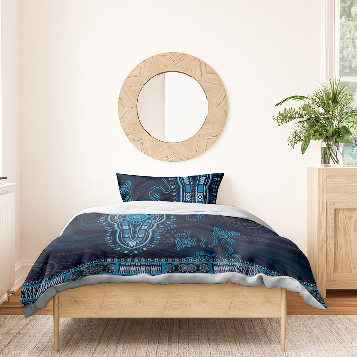 Blue African Dashiki With Australia Aboriginal Art Bedding Set