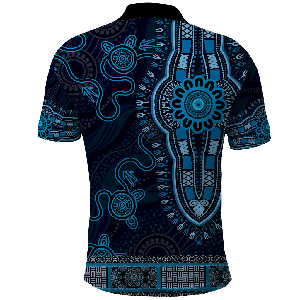 Blue African Dashiki With Australia Aboriginal Art Polo Shirt