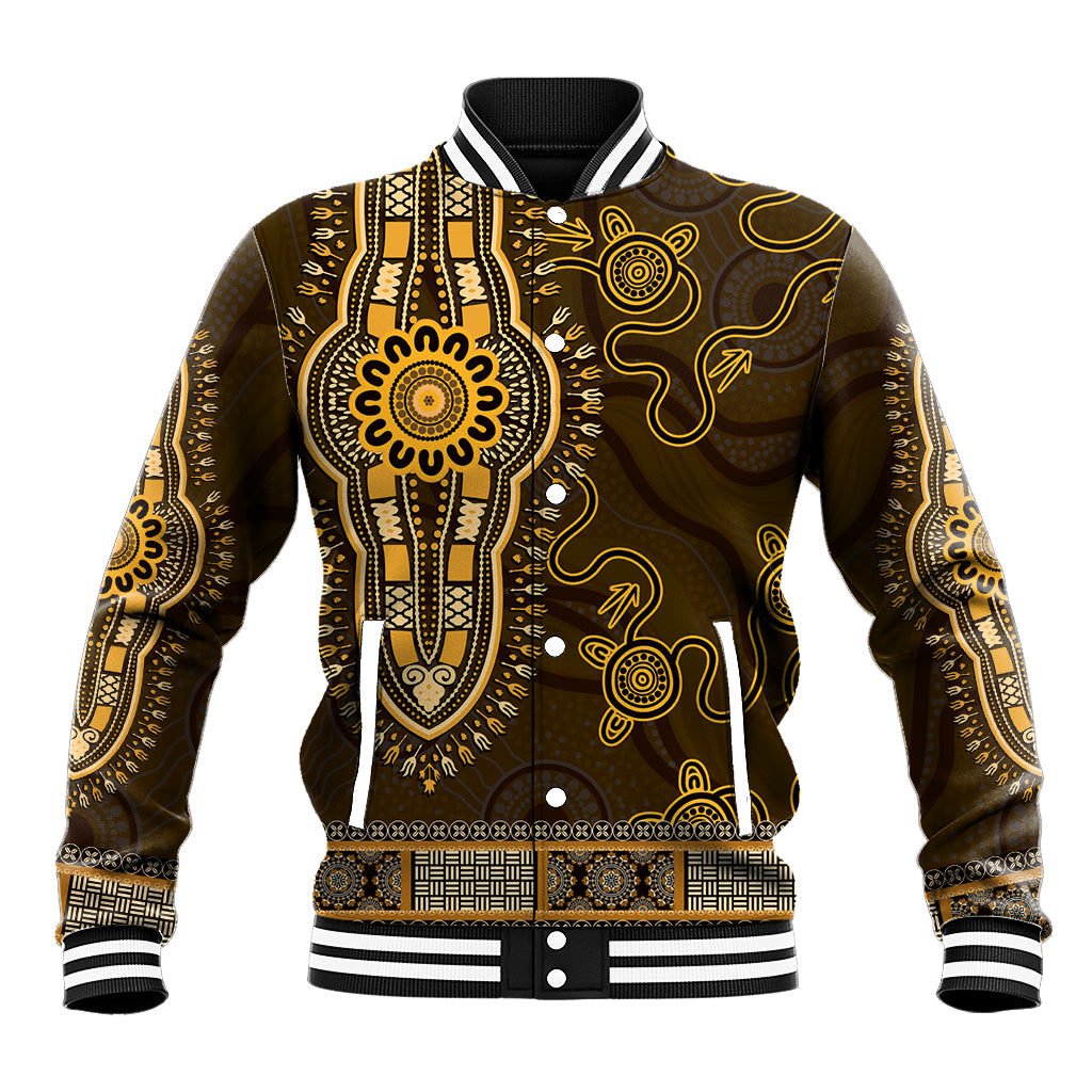 Gold African Dashiki With Australia Aboriginal Art Baseball Jacket