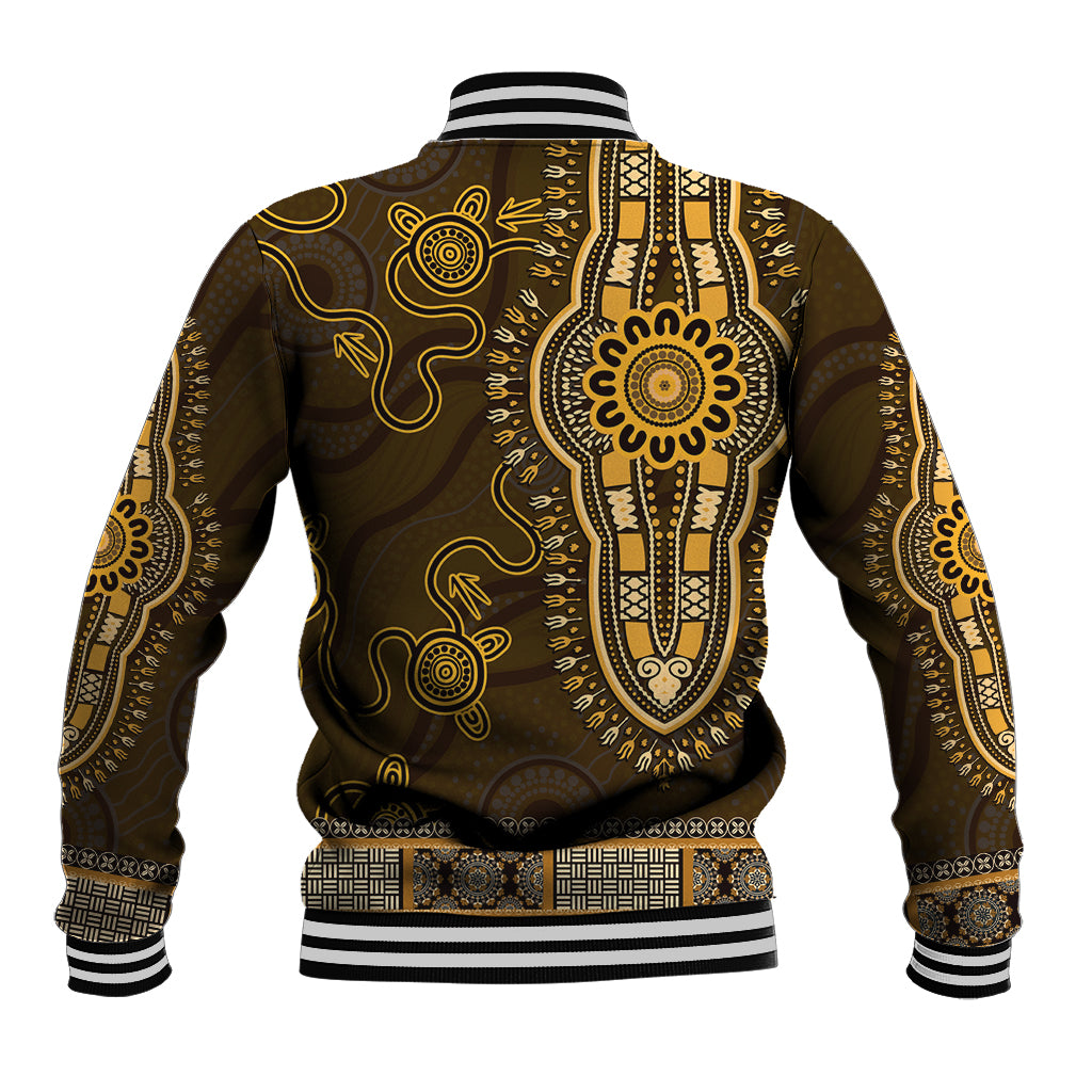 Gold African Dashiki With Australia Aboriginal Art Baseball Jacket