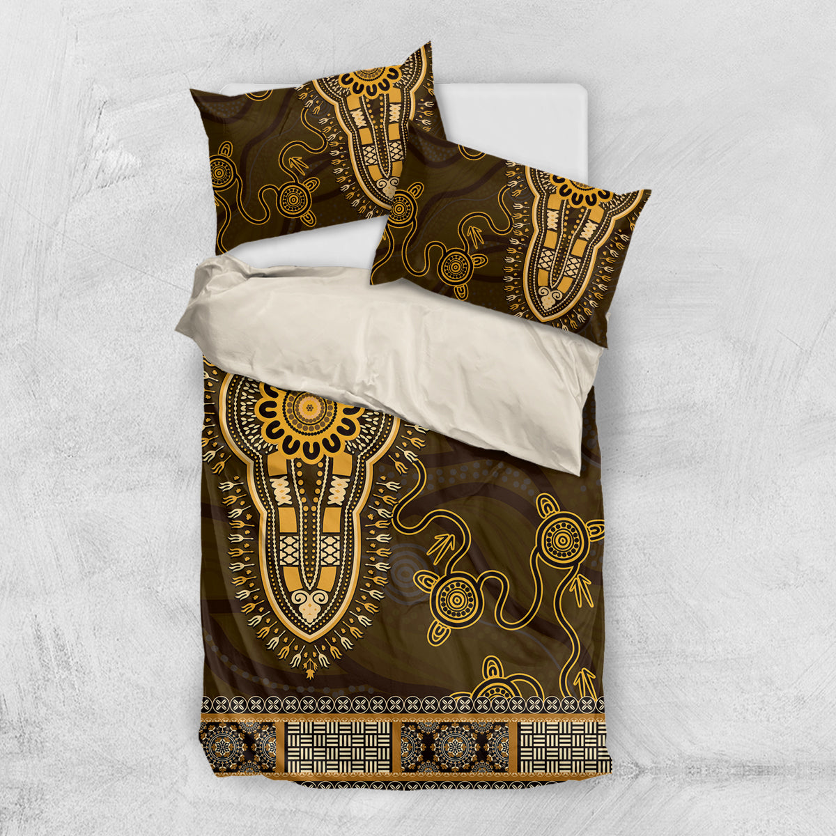 Gold African Dashiki With Australia Aboriginal Art Bedding Set