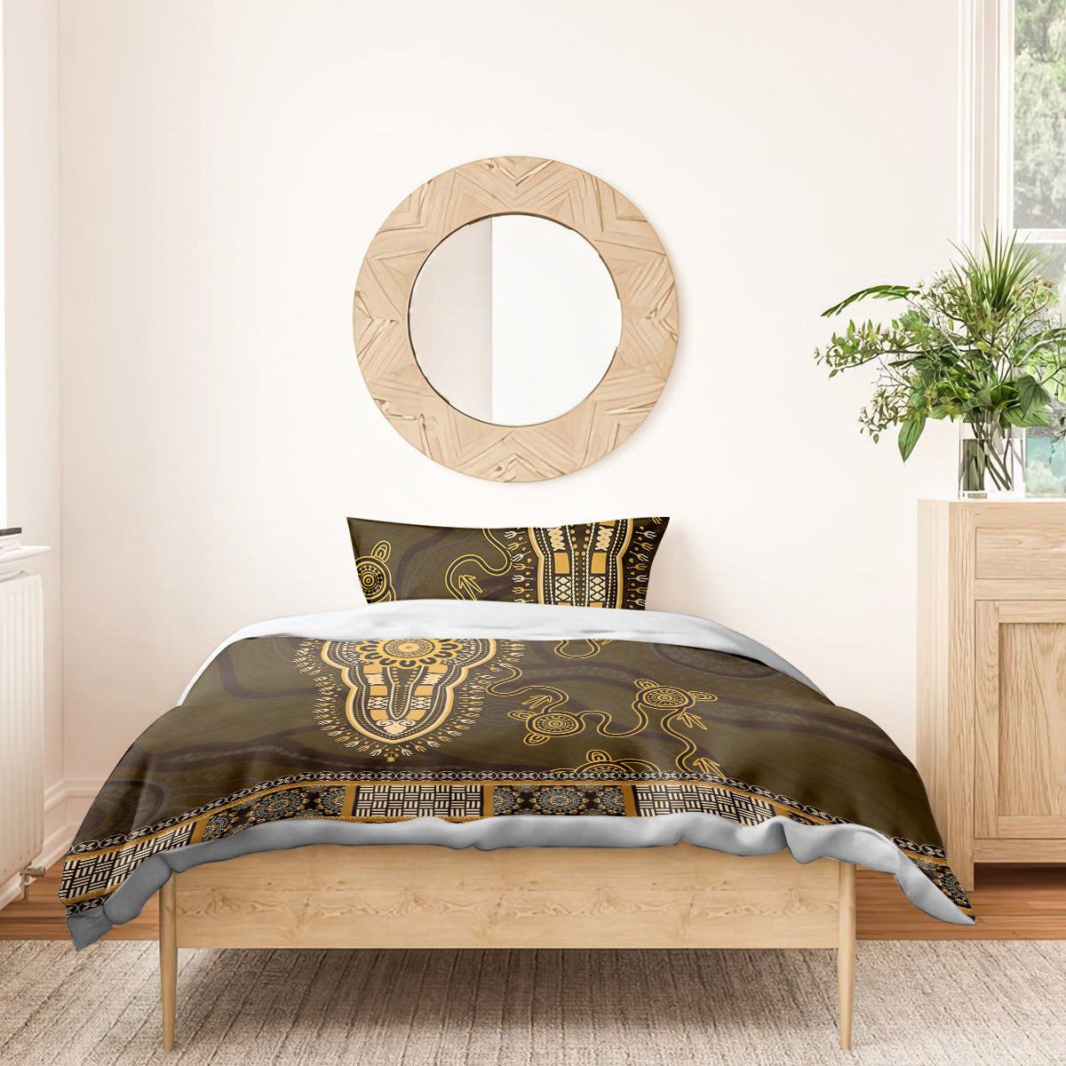 Gold African Dashiki With Australia Aboriginal Art Bedding Set